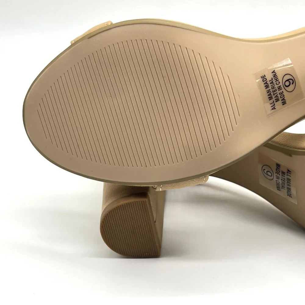 J. Adams Womens Size 9 Tan Beige Nude Neutral Block Heels Sandals Shoes‎